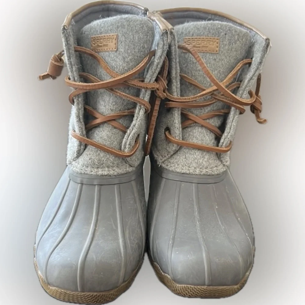 Sperry Kids Size 2 Saltwater Wool Duck Boots Gray Plaid Waterproof Winter